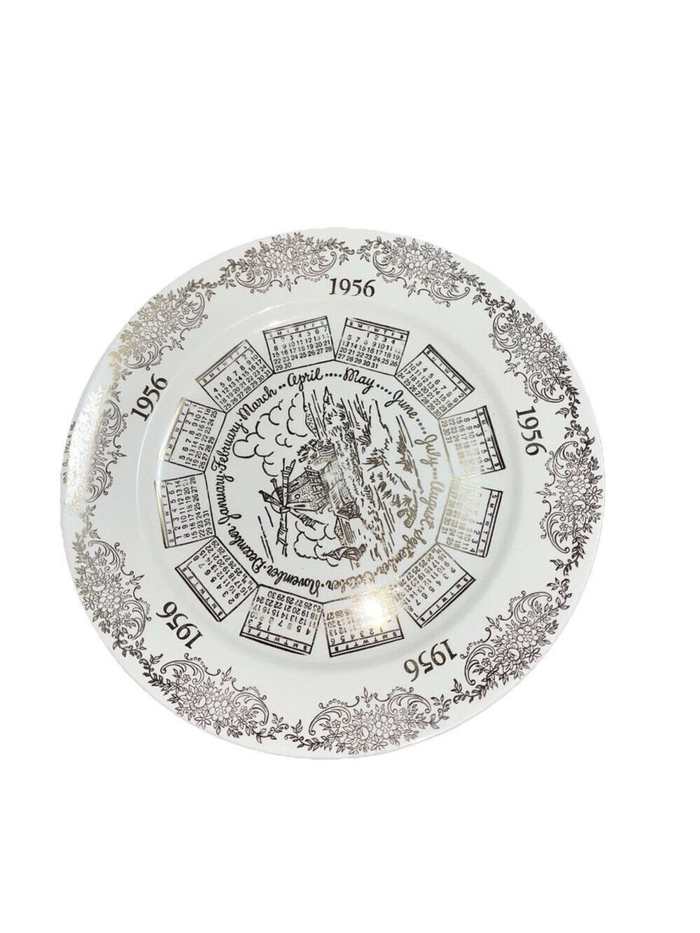 1956 Calendar Plate Fine China Birthday Anniversary Collectible Vintage Decor